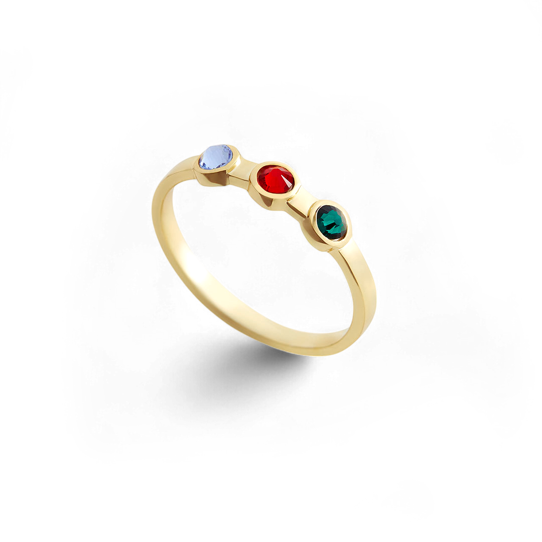 Anillo delicado con 3 piedras natales