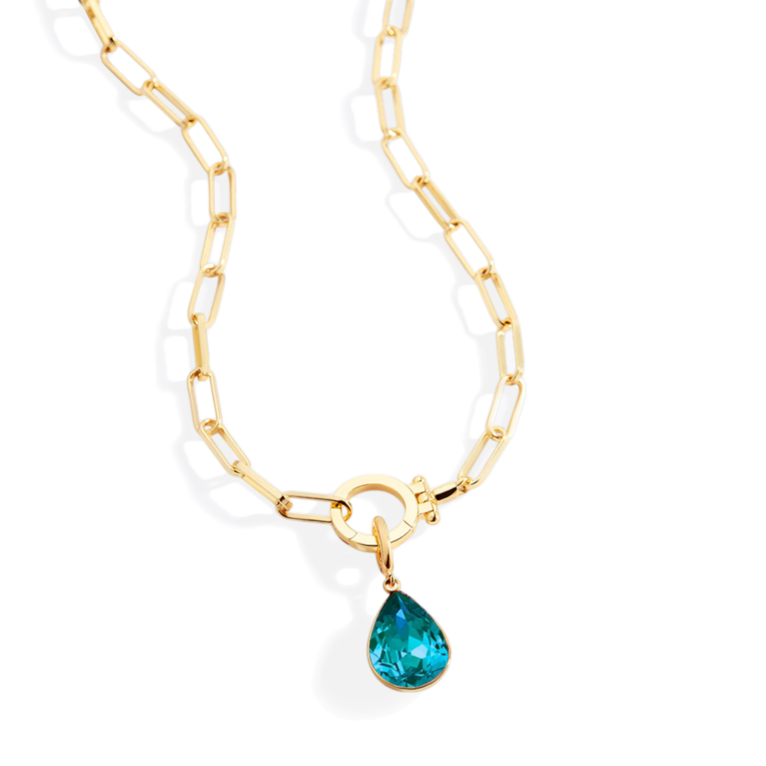 Mint Paperclip Necklace & Teardrop Birthstone Charm