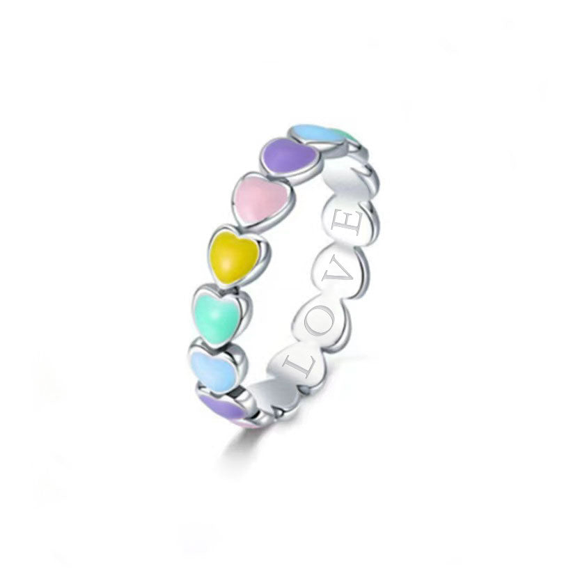 Rainbow Heart Band Ring - Pastel / 11