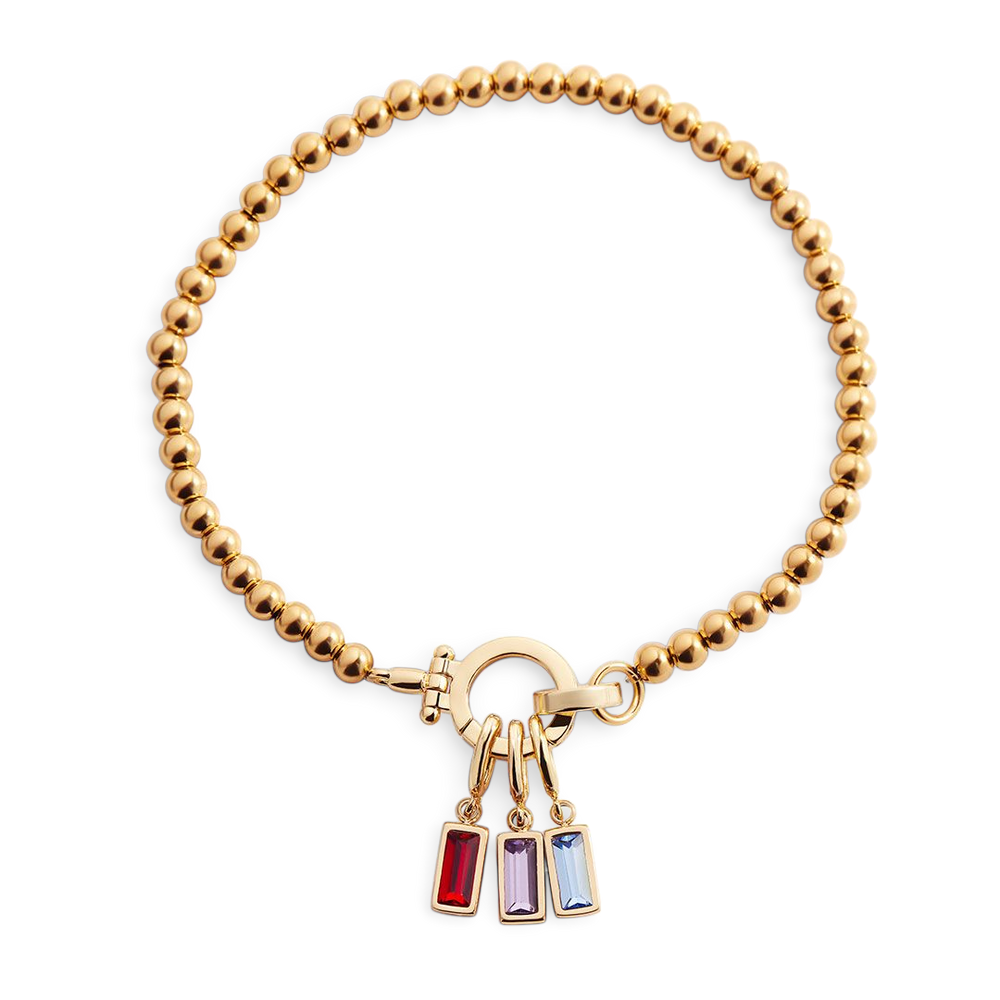 Mint Beaded Birthstone Charm Bracelet - 18k Gold Plated / 7" / 1