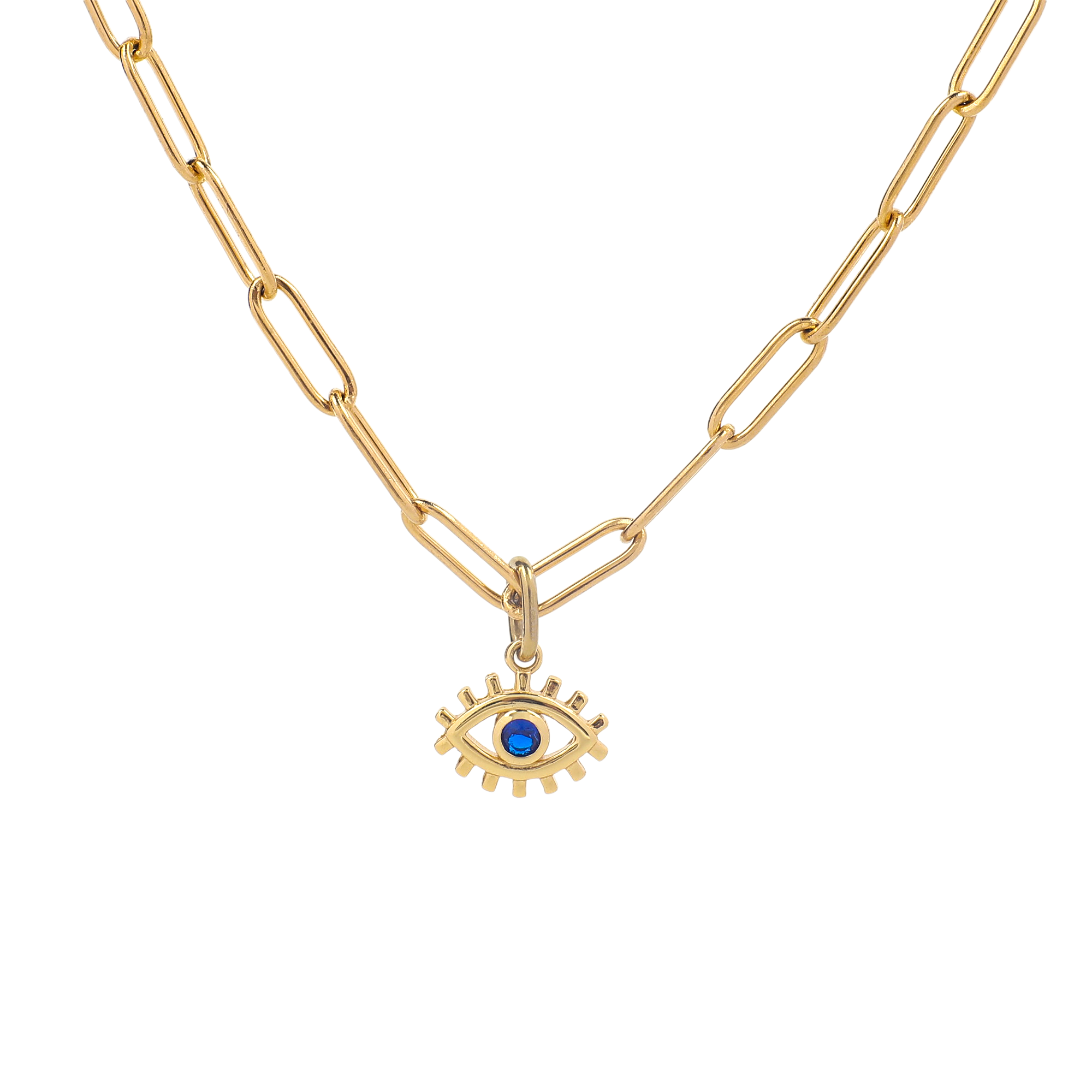 Evil Eye Charm Pendant Necklace with Paperclip Chain