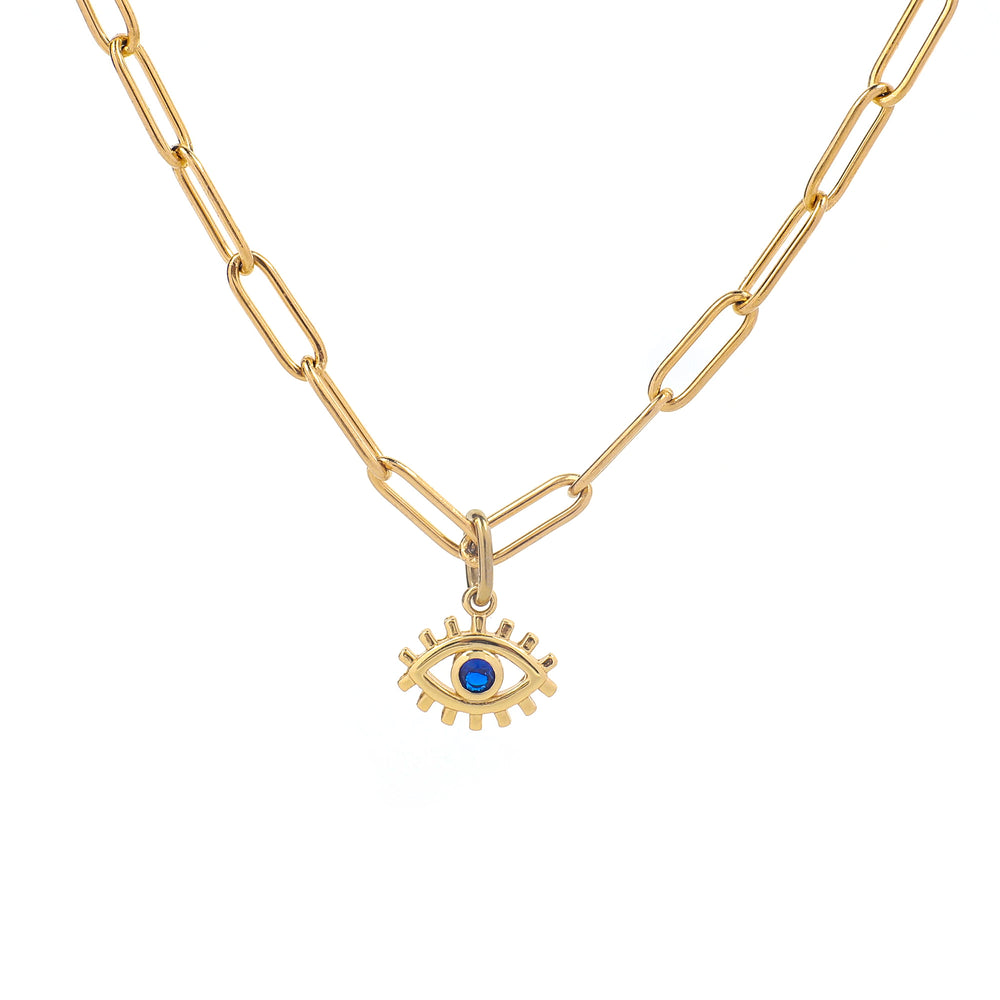 Evil Eye Charm Pendant Necklace with Paperclip Chain - 18k Gold Over Sterling Silver
