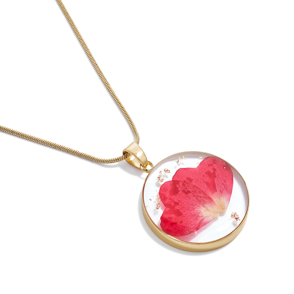 Collar de flor de nacimiento prensada - Chapado en oro de 18 quilates. / Febrero / 1.2"