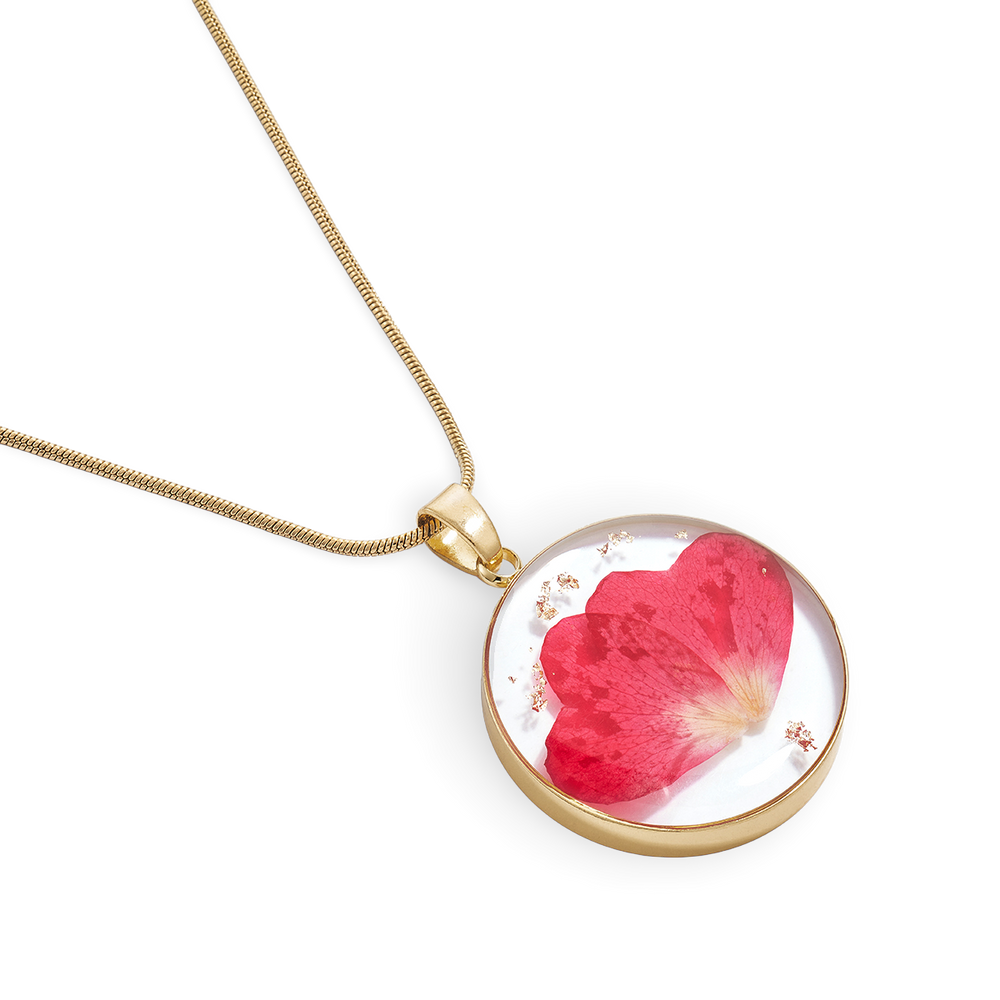 Collar de flor de nacimiento prensada - Chapado en oro de 18 quilates. / enero / 1.2"