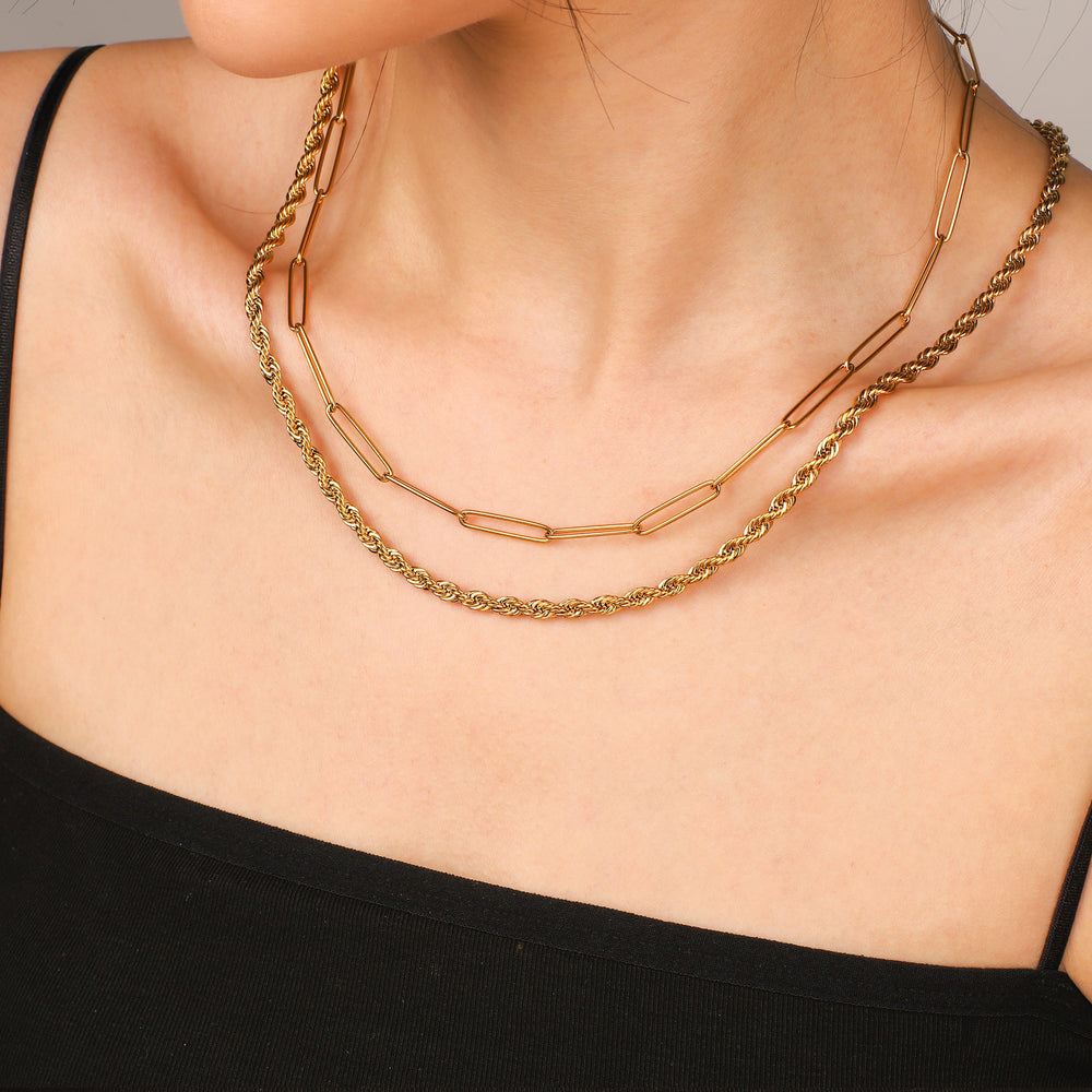 Rope + Paperclip Chain Set - 18k Gold Plated