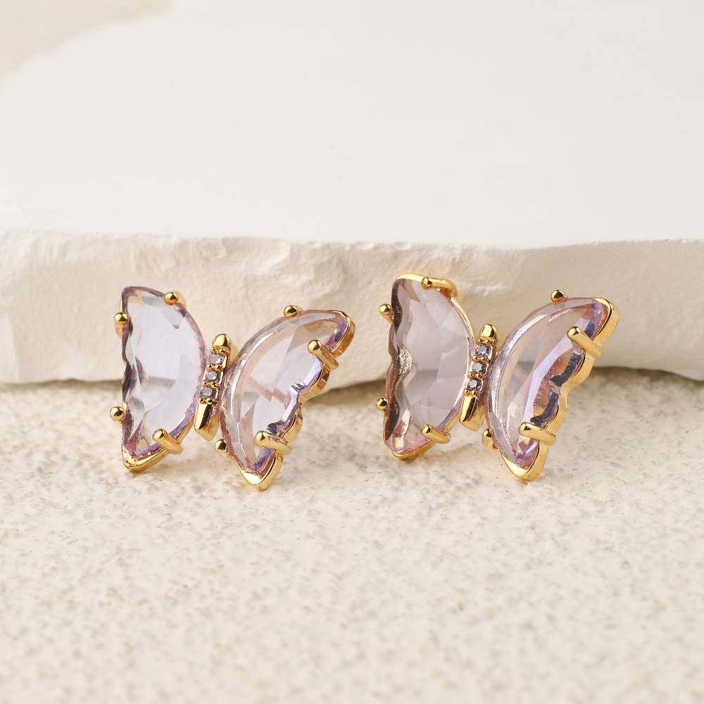 Crystal Butterfly Stud Earrings - Lilac Purple