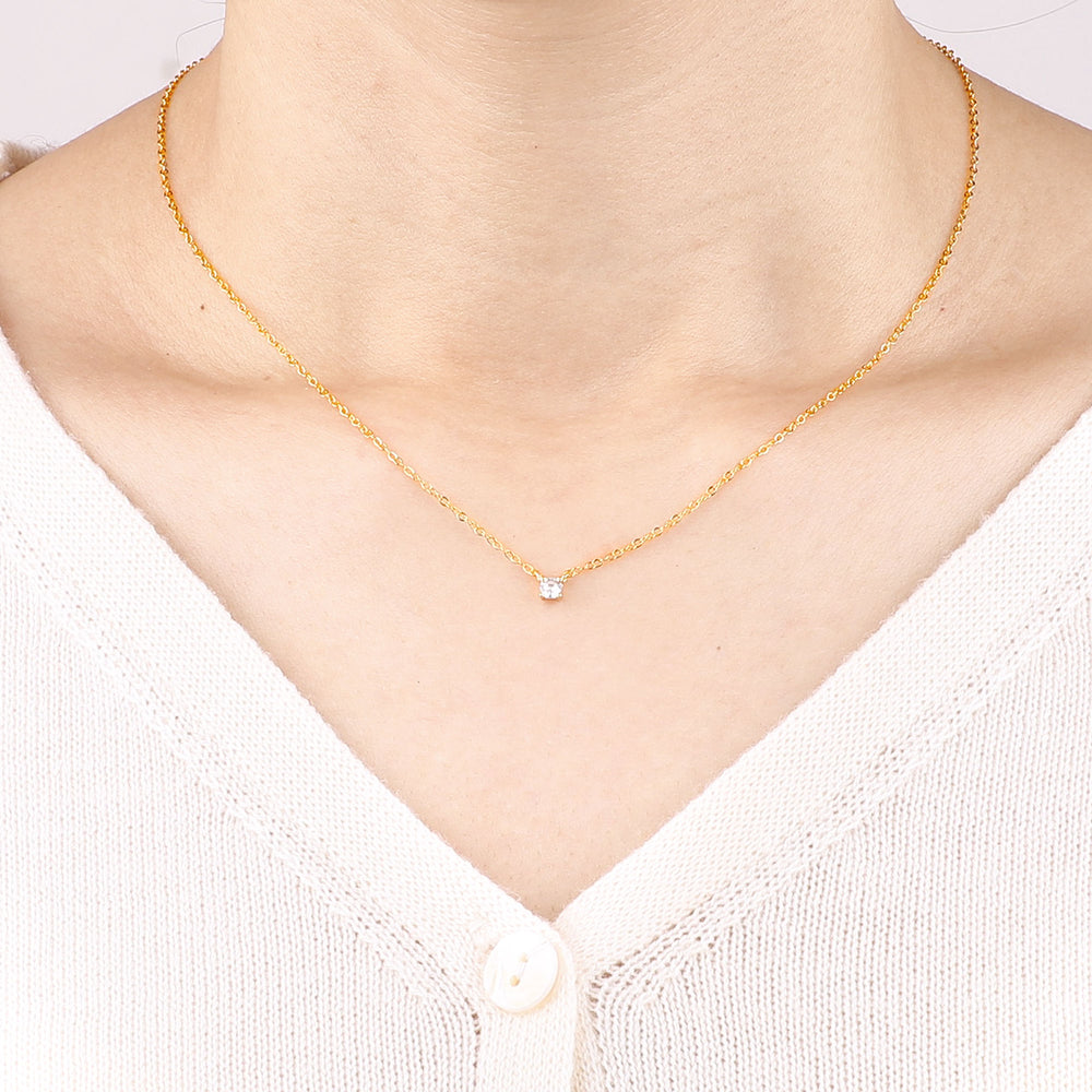 Dainty Diamond Necklace - 18k Gold Over Sterling Silver