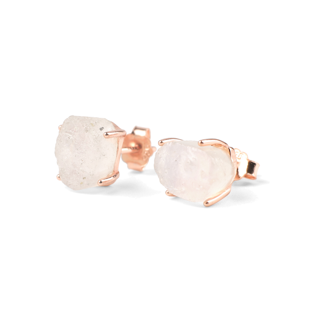 Moonstone Stud Earrings - 18k Rose Gold Over Sterling Silver