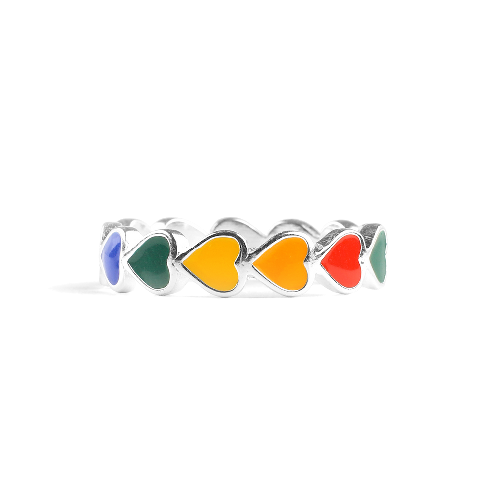 Rainbow Heart Band Ring - Rainbow / 6