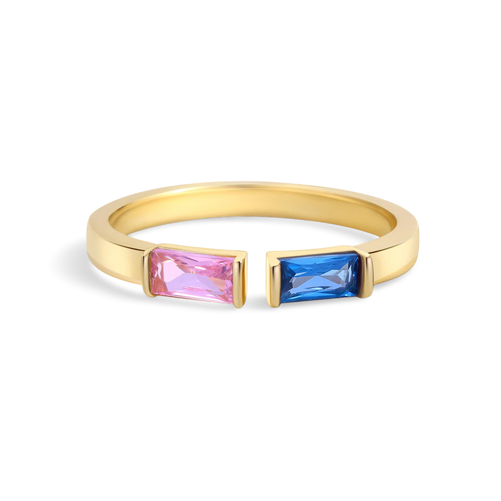 Adjustable Double Birthstone Ring - 18k Gold Plated / Medium (Size 7-8)