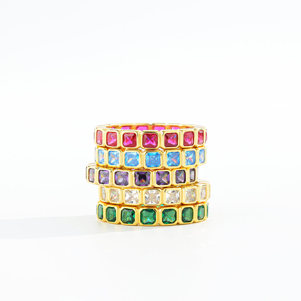Emerald Cut Birthstone Eternity Ring - January Garnet / 7