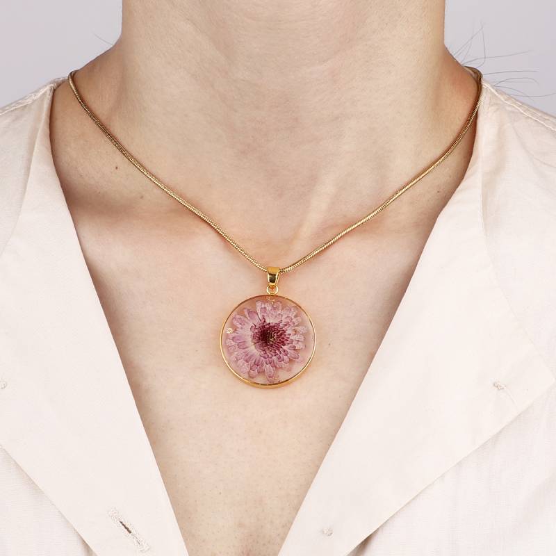 Collar de flor de nacimiento prensada - Chapado en oro de 18 quilates. / Noviembre / 1.2"