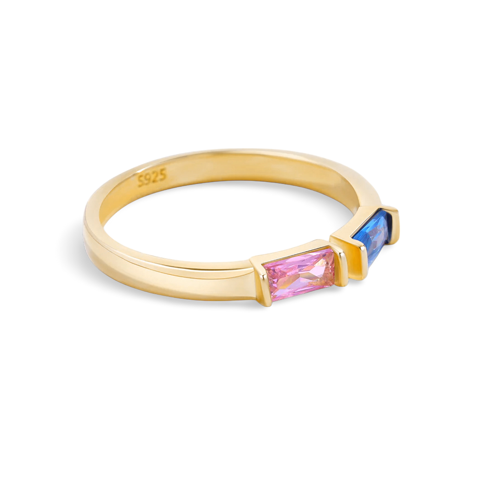 Adjustable Double Birthstone Ring - 18k Gold Plated / Medium (Size 7-8)