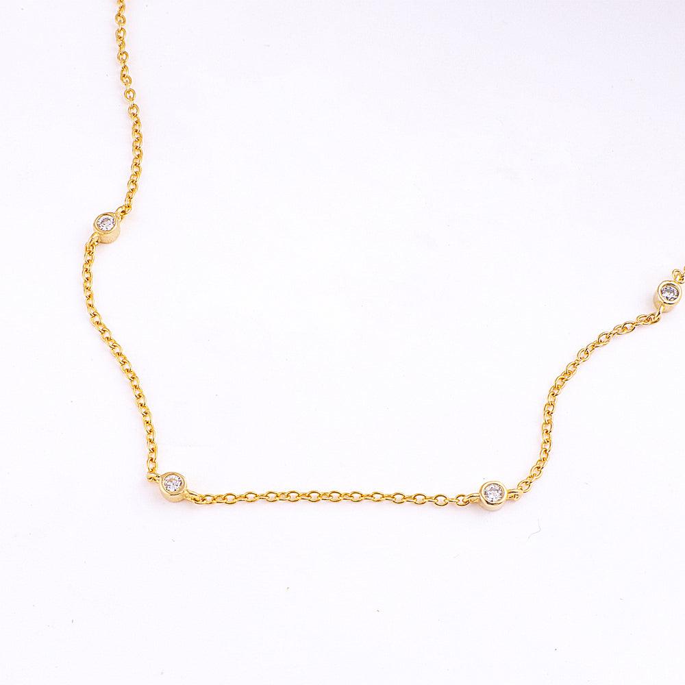 Bezel-Set Five Crystal Necklace - 18k Gold Plated
