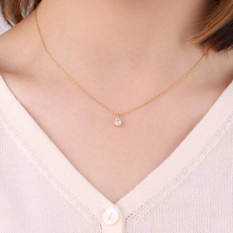 Solitaire Diamond Pendant Necklace - Default Title