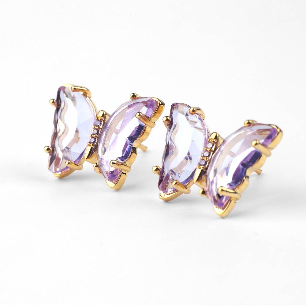 Crystal Butterfly Stud Earrings - Lilac Purple