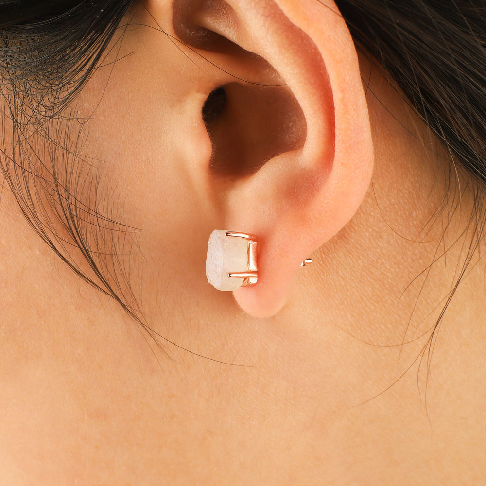 Moonstone Stud Earrings - 18k Rose Gold Over Sterling Silver