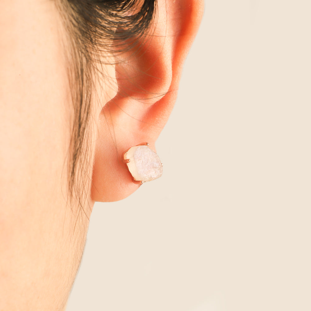 Moonstone Stud Earrings - 18k Rose Gold Over Sterling Silver