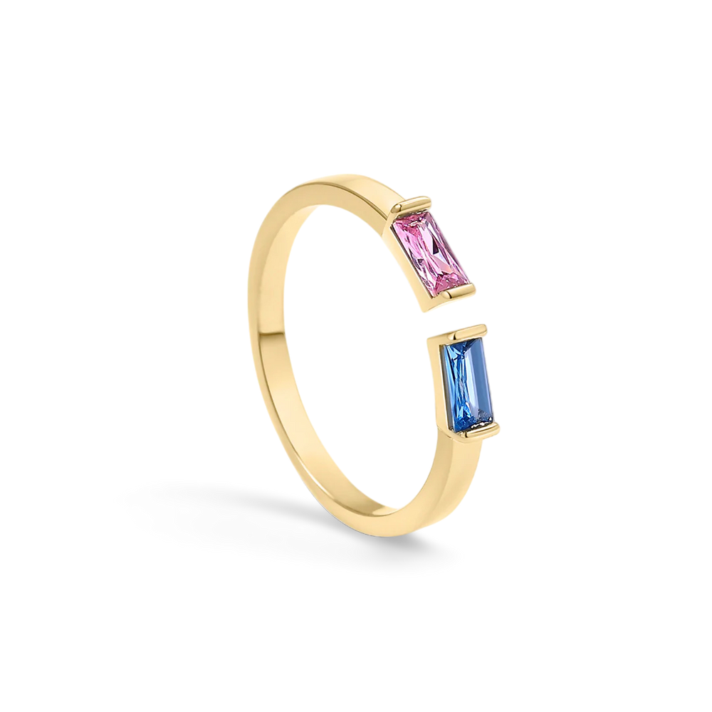 Adjustable Double Birthstone Ring - 18k Gold Plated / Medium (Size 7-8)