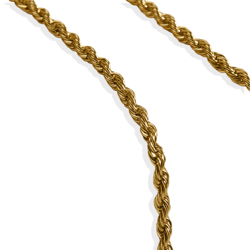 4mm Rope Chain Necklace - Gold / 16" + 2"