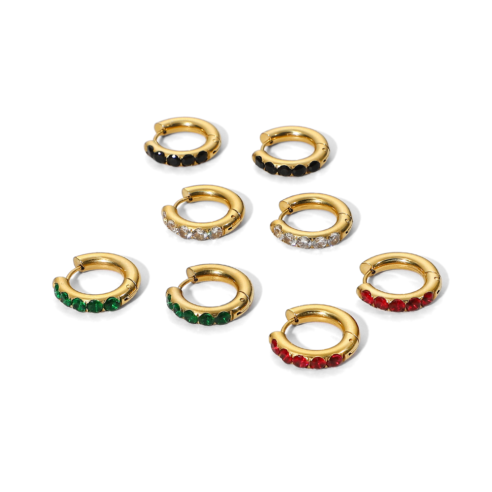 Chunky Gemstone Huggie Hoop Earrings - Black Diamond