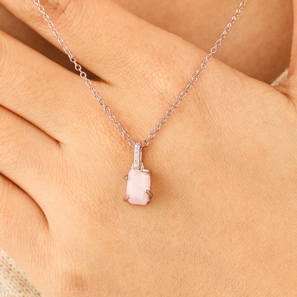 Raw Moonstone Pave Link Pendant Necklace - 18k Rose Gold Over Sterling Silver