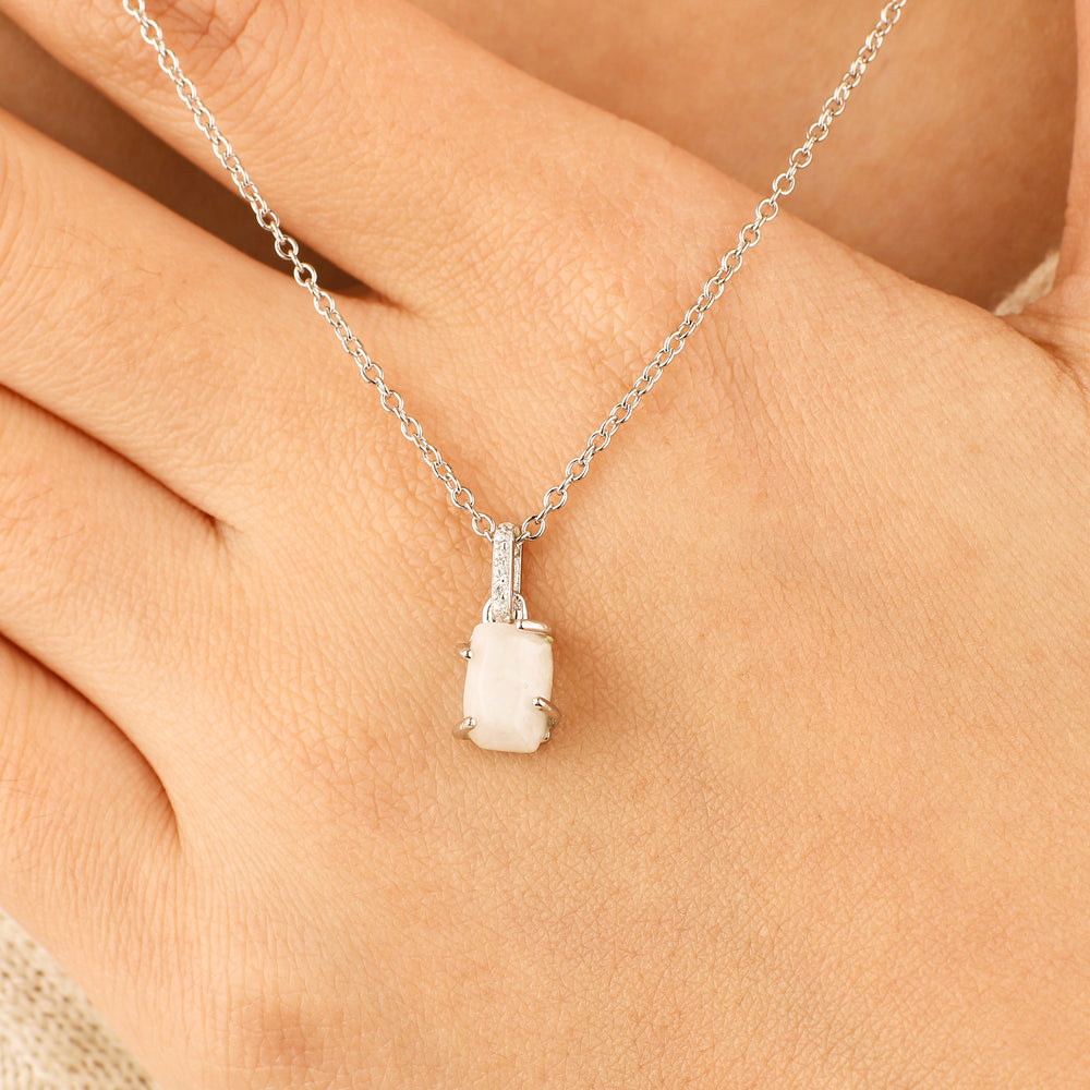 Raw Moonstone Pave Link Pendant Necklace - 925 Sterling Silver