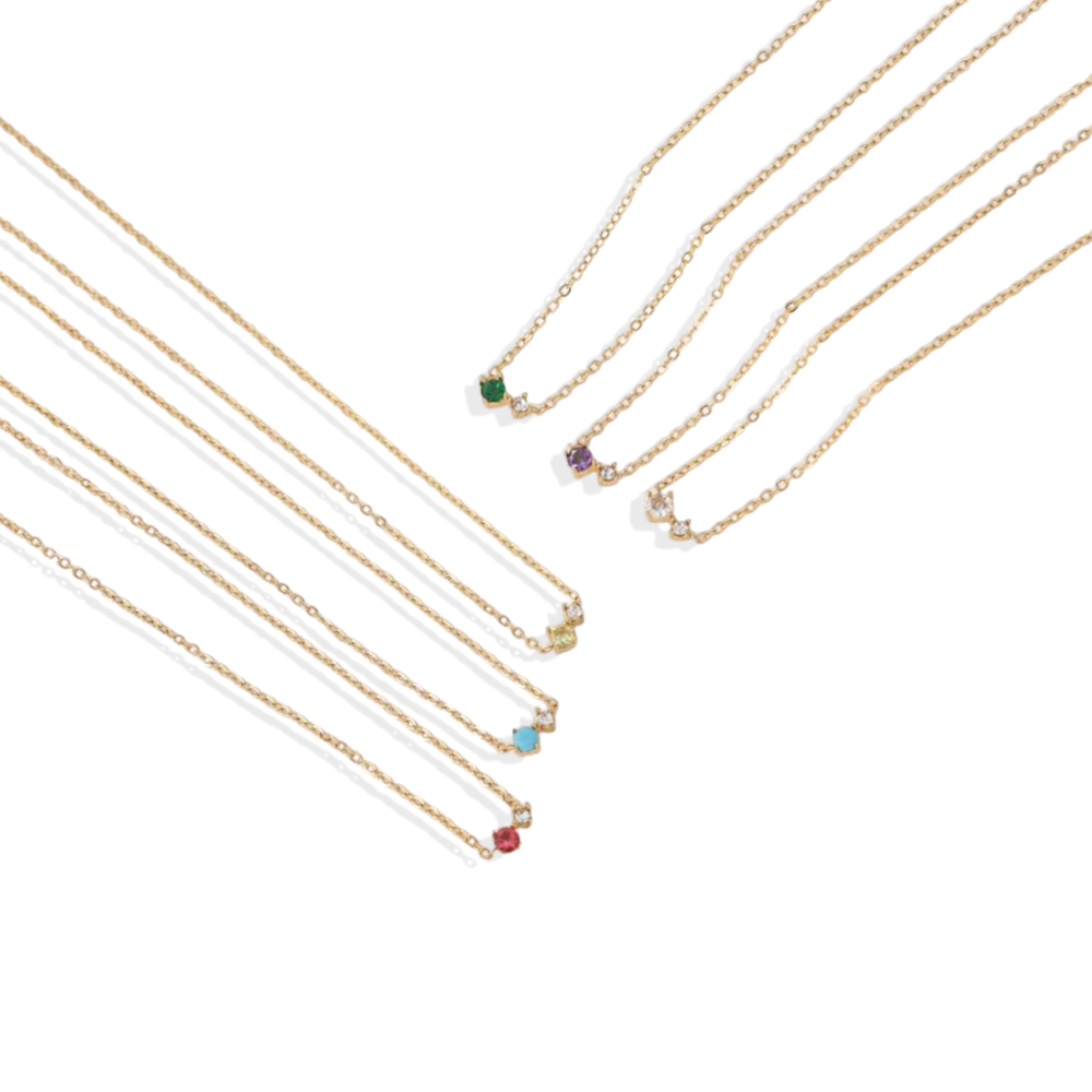 Dainty Birthstone Solitaire Necklace with Diamond Accent - May Emerald