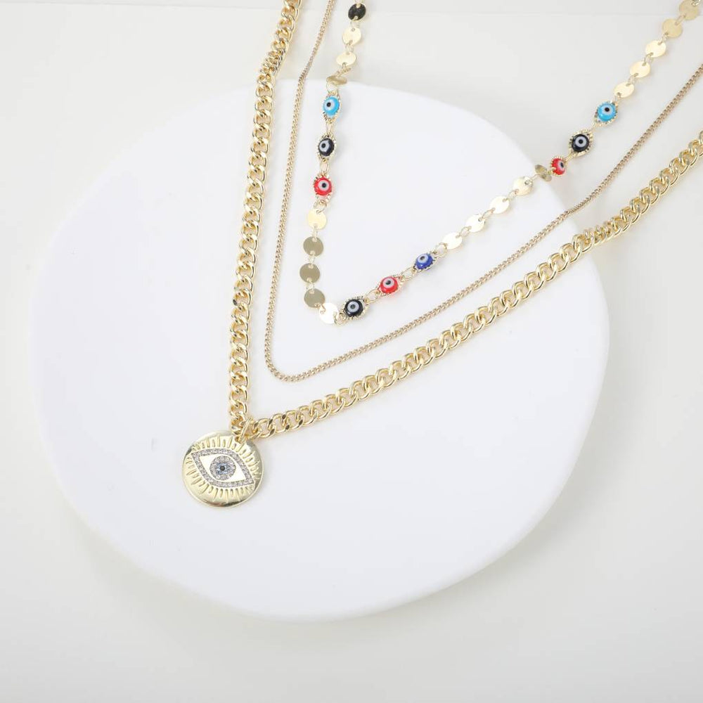 Evil Eye Curb Chains Stacked Necklace - Default Title