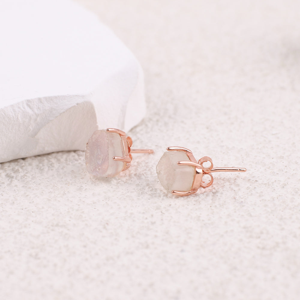 Moonstone Stud Earrings - 18k Rose Gold Over Sterling Silver