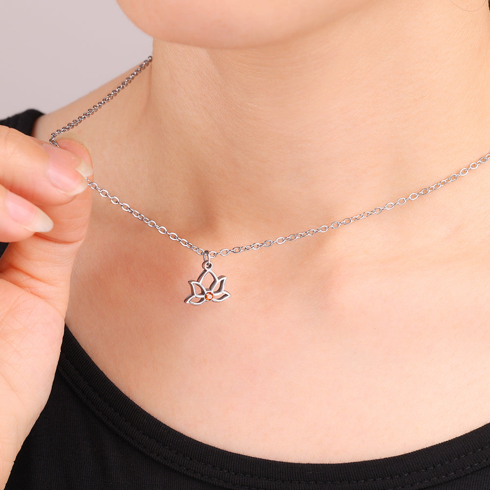 Mini Lotus Birthstone Pendant Necklace - Silver / September Sapphire