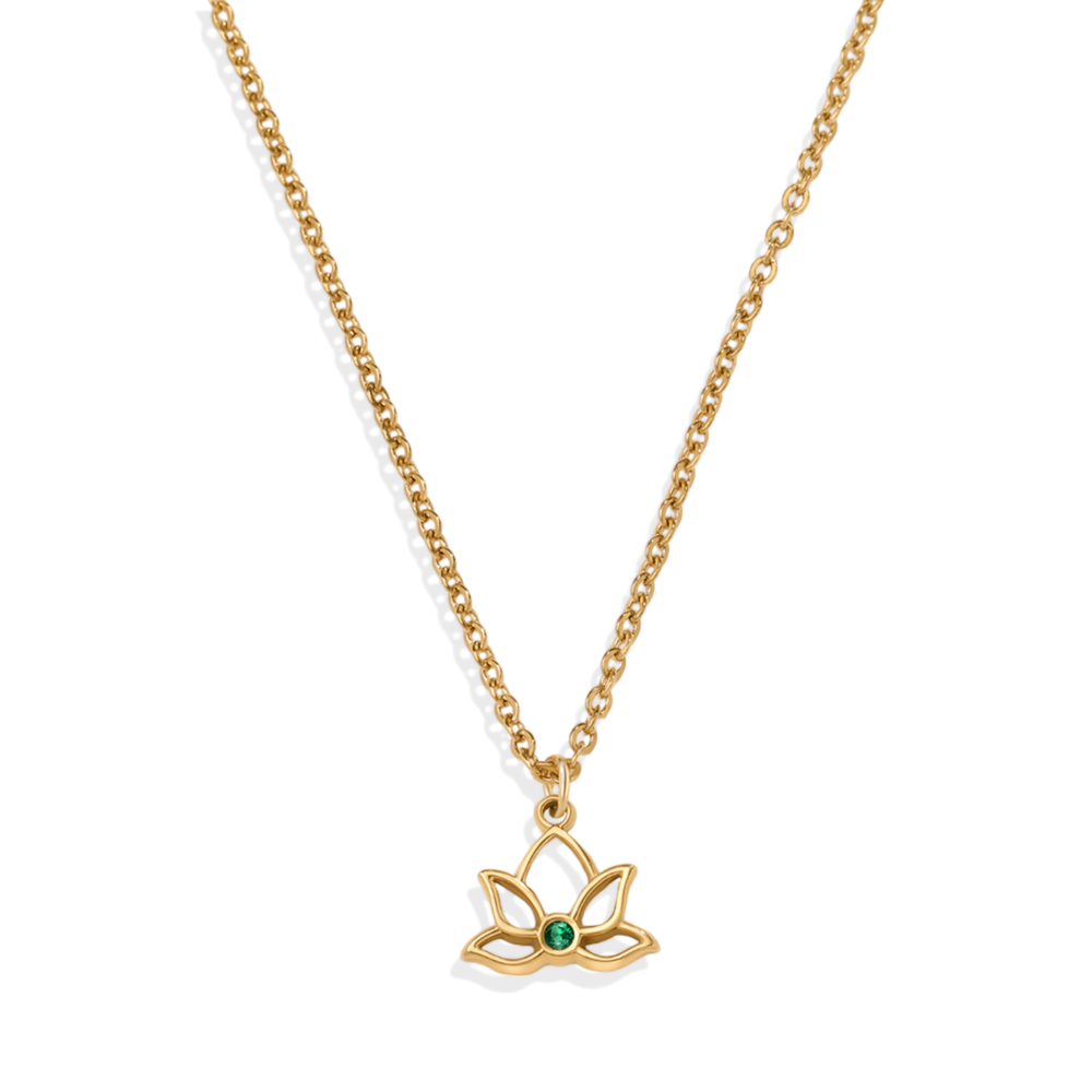 Mini Lotus Birthstone Pendant Necklace - 18k Gold Plated / January Garnet