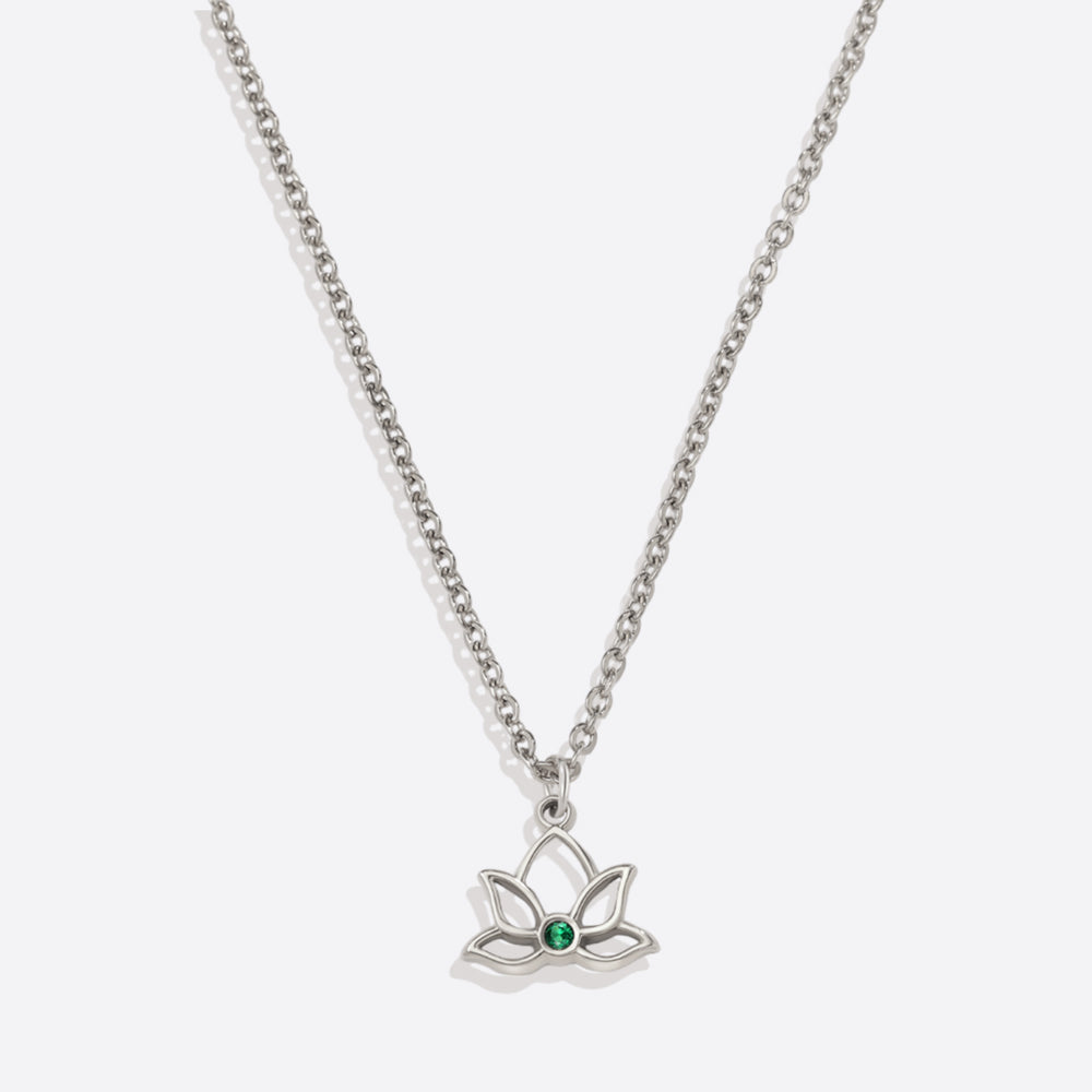 Mini Lotus Birthstone Pendant Necklace - Silver / September Sapphire