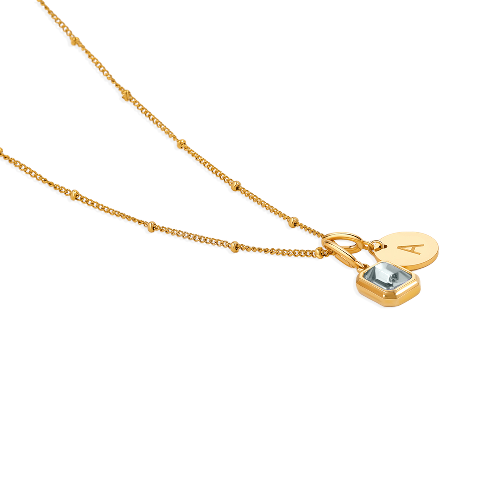 Baguette Birthstone & Initial Necklace - Gold / June Alexandrite