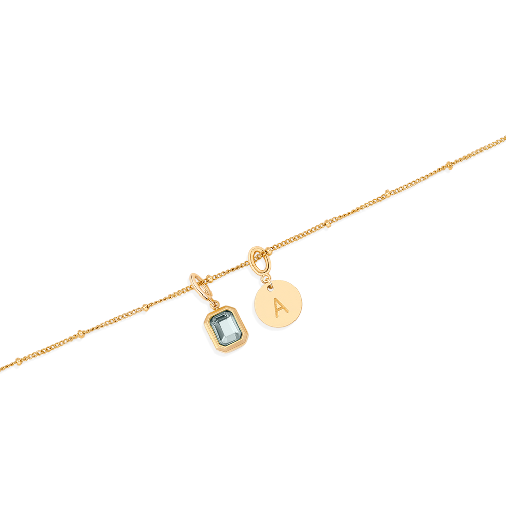 Baguette Birthstone & Initial Necklace - Gold / June Alexandrite