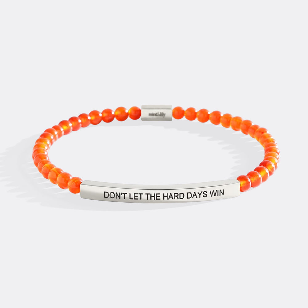 Don't Let The Hard Days Win Beaded Inspire Bracelet - Silver Plate with  Carnelian Beads / 7" / Standard