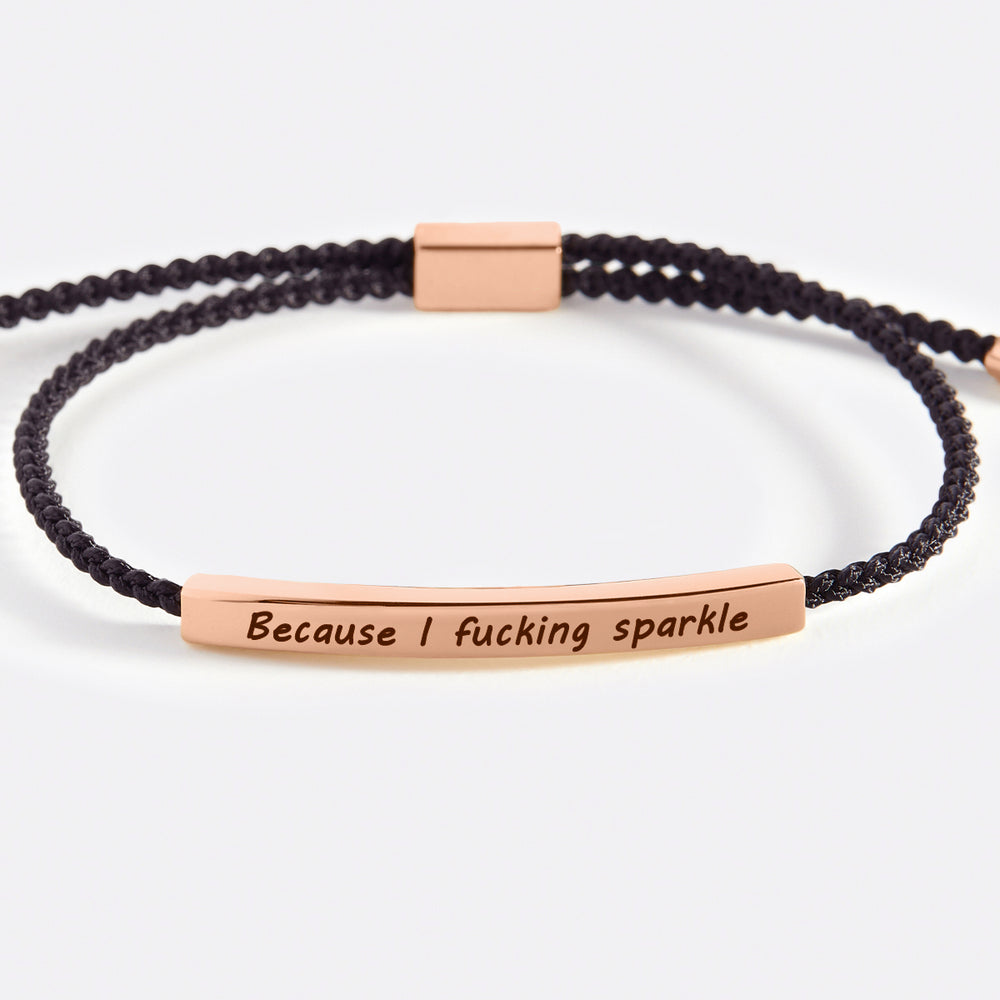 Because I F♥cking Sparkle Inspire Bracelet - 18k Rose Gold Plated / Midnight Black / Standard