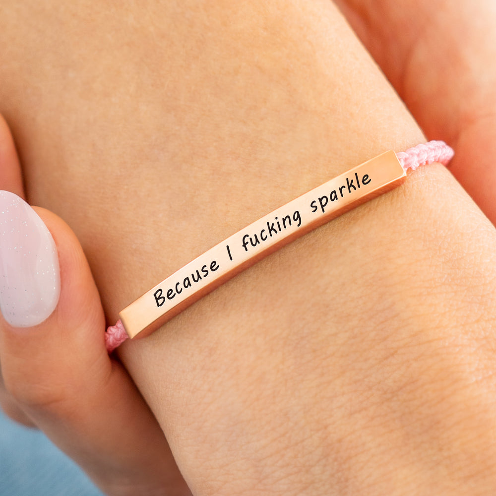 Because I F♥cking Sparkle Inspire Bracelet - 18k Rose Gold Plated / Midnight Black / Standard