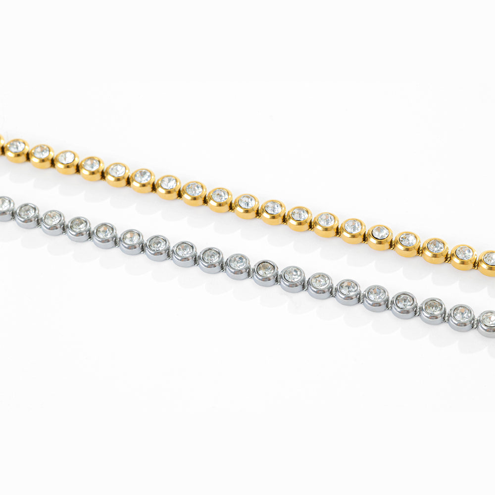 Bezel Tennis Bracelet - Gold / 6.5" + 1"