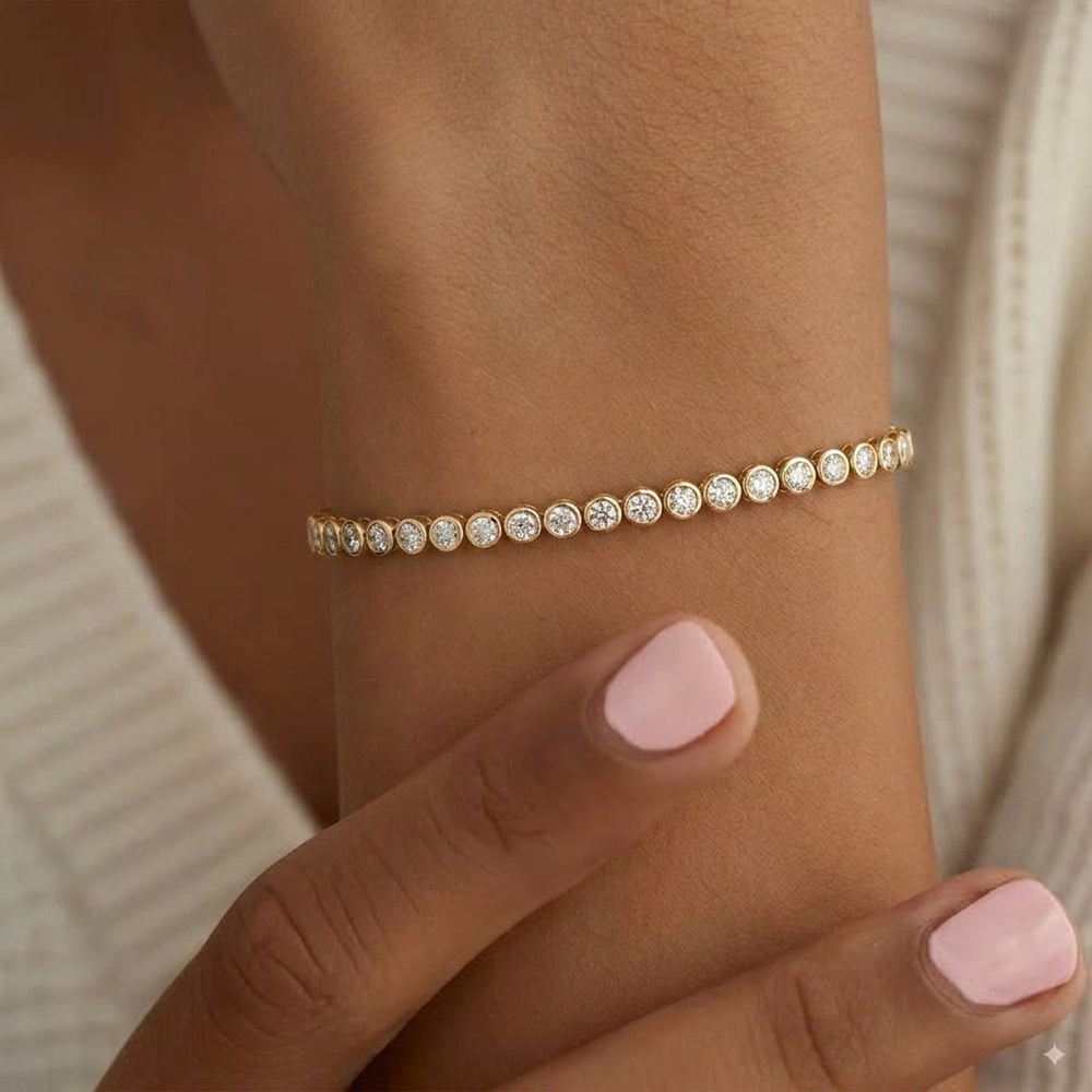 Bezel Tennis Bracelet - Gold / 6.5" + 1"