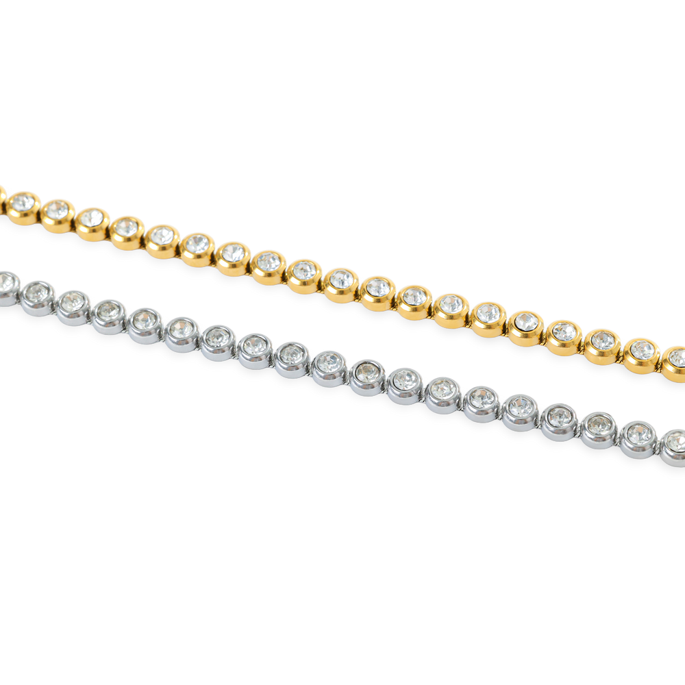 Bezel Tennis Bracelet - 18k Gold Plated / 6.5" + 1"