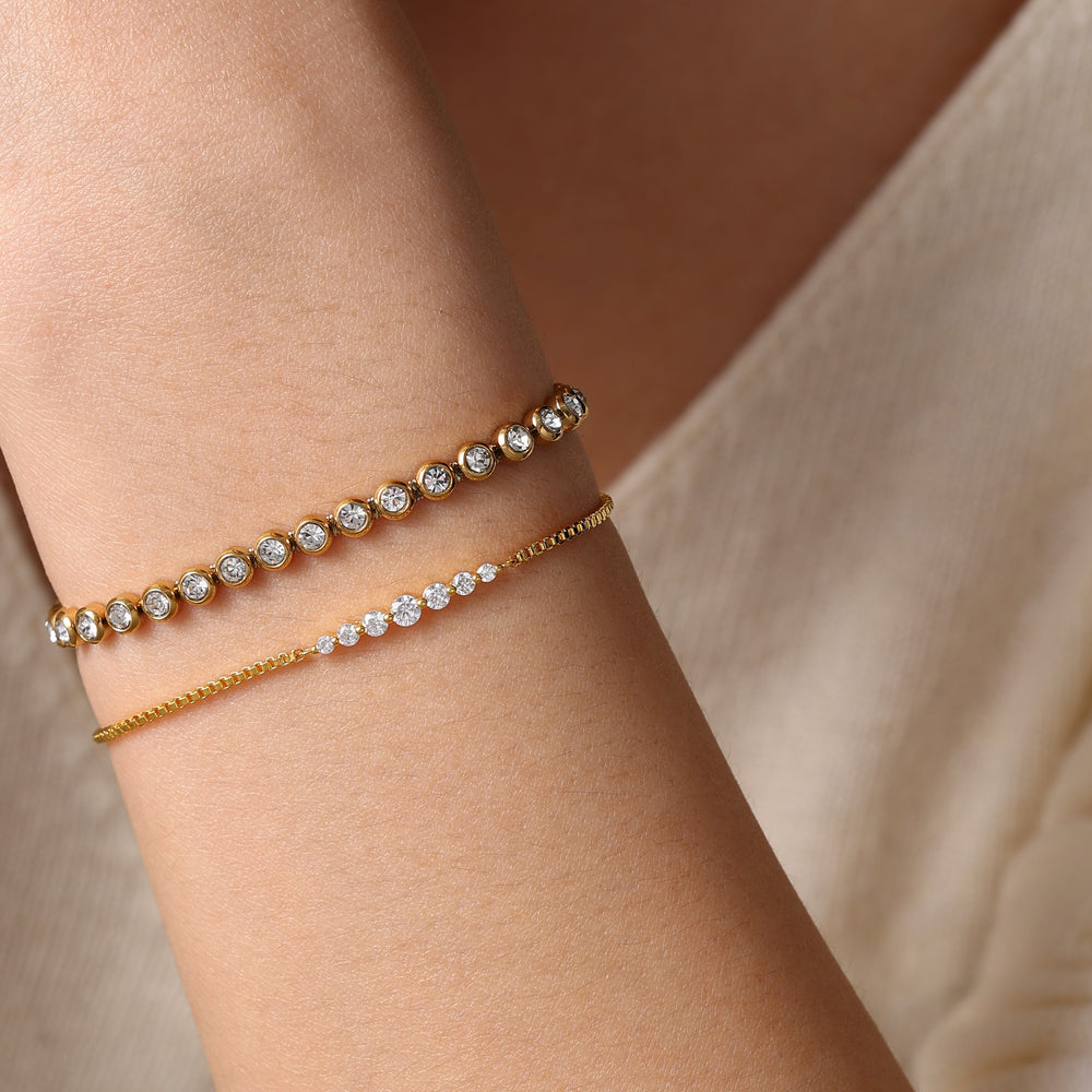 Bezel Tennis & Classic Arc Bracelet Stack - Gold