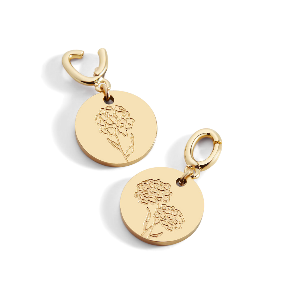 Engraved Birth Flower Disc Charm - February Violet / Charm Only
