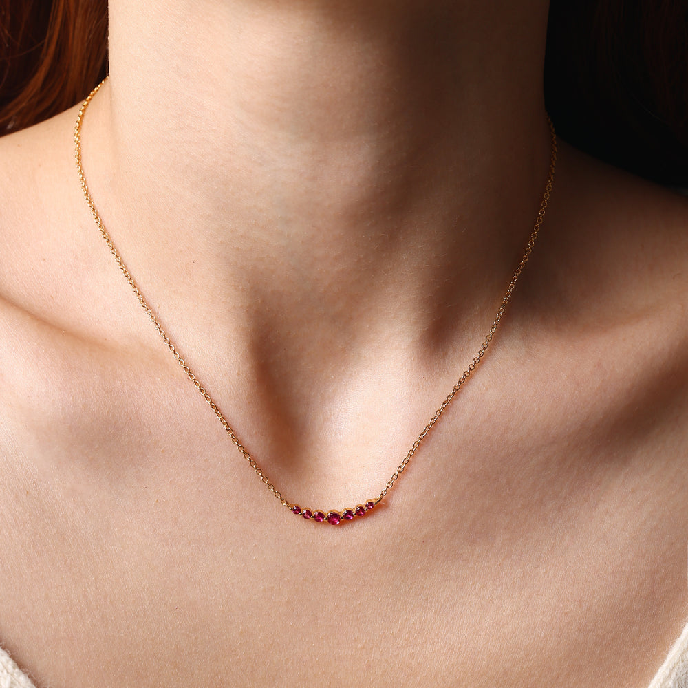 Birthstone Arc Necklace - Gold / January Garnet / 16" + 2"