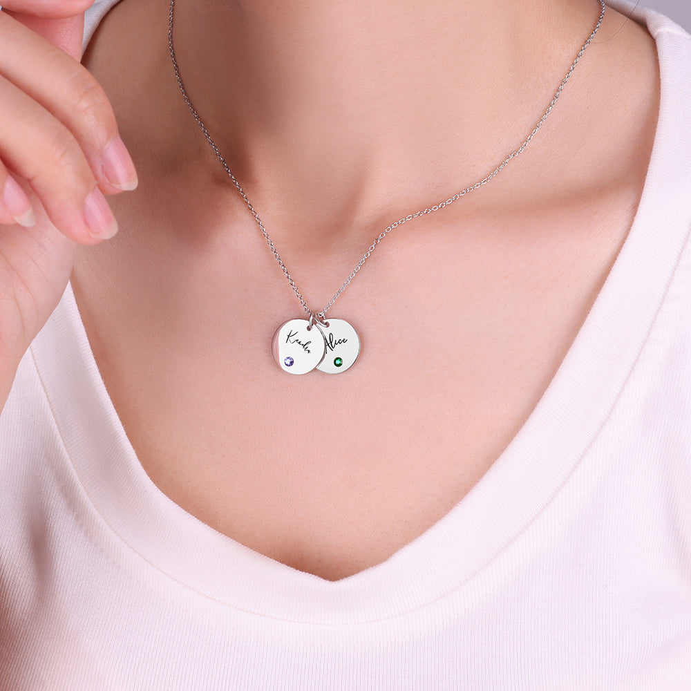 Birthstone Disc Name Necklace - 925 Sterling Silver / 1