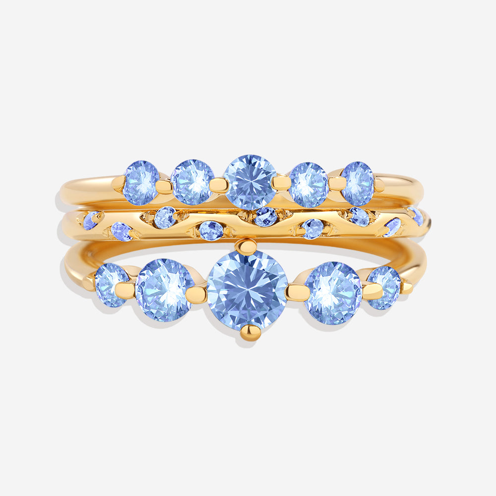 Birthstone Stacking Ring Set - March Aquamarine / 9