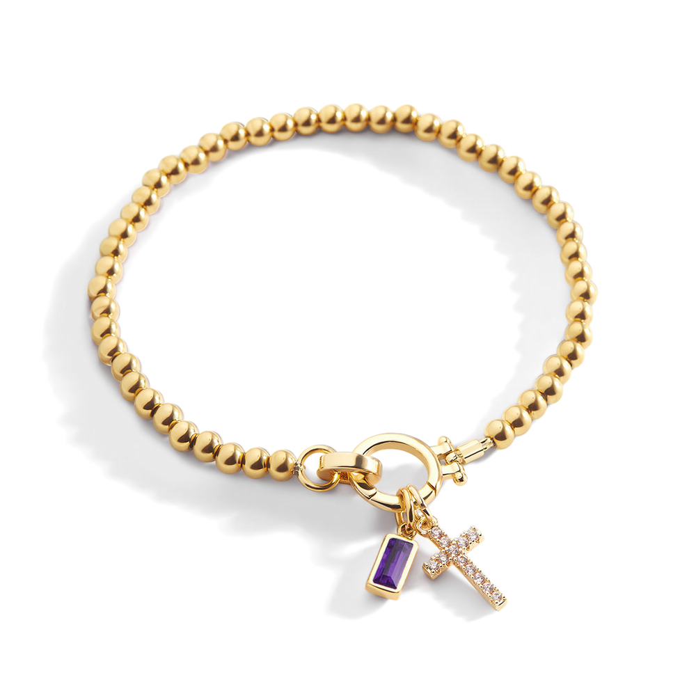 Cross Charm Birthstone Bracelet - June Alexandrite / 7.5"