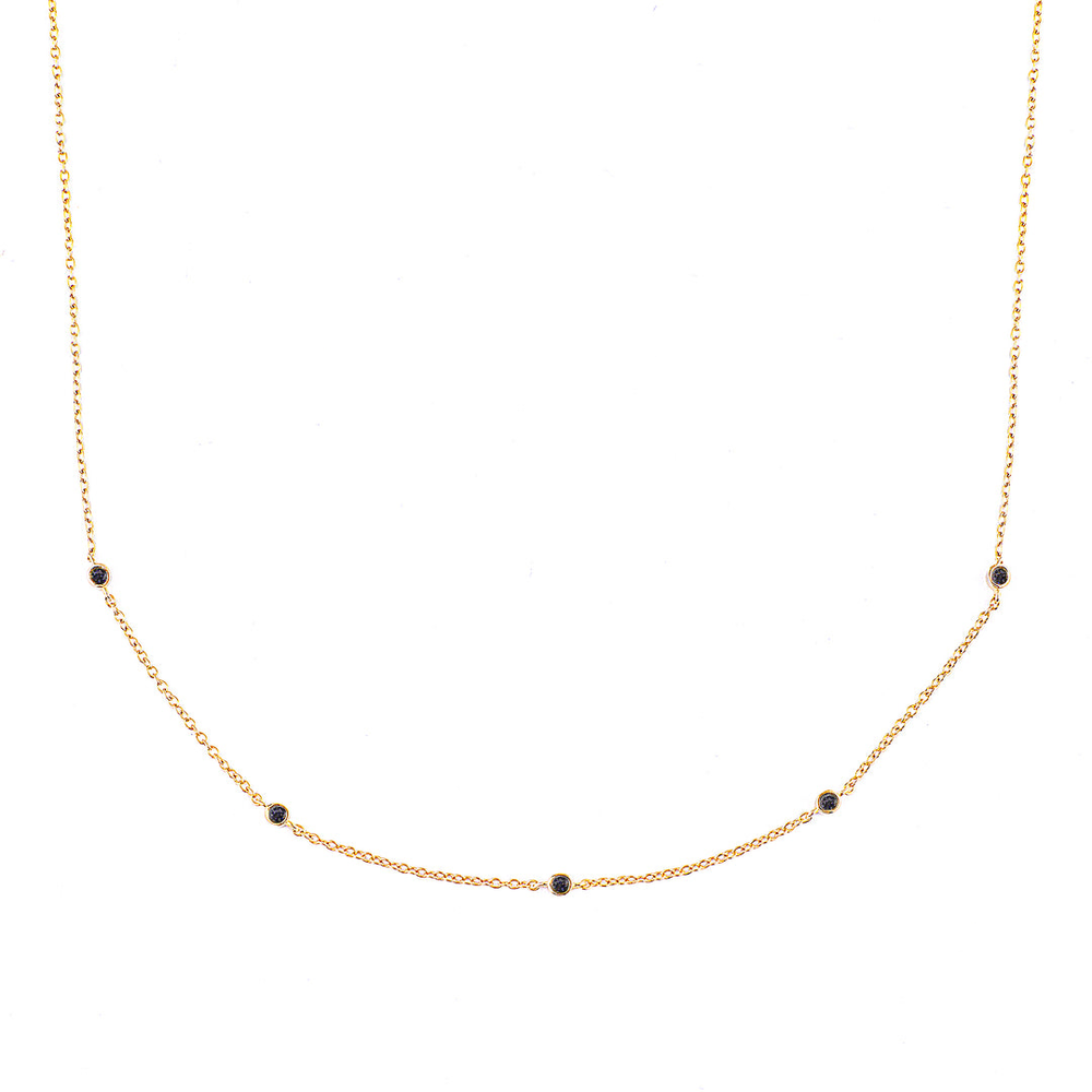 Black Diamond Bezel-Set Five Crystal Necklace - 18k Gold Over Sterling Silver