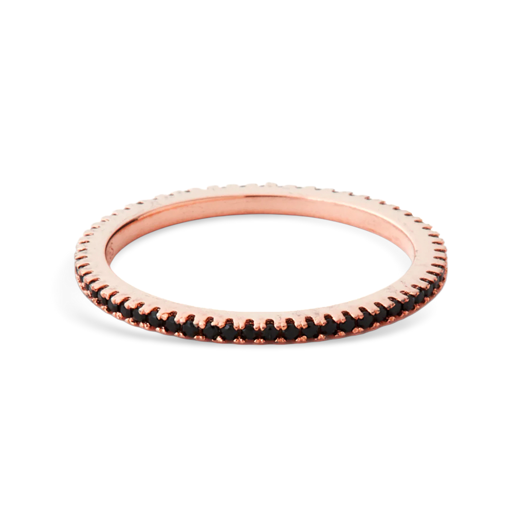 Black Diamond Eternity Stacking Ring - 18k Rose Gold over Sterling Silver / 6