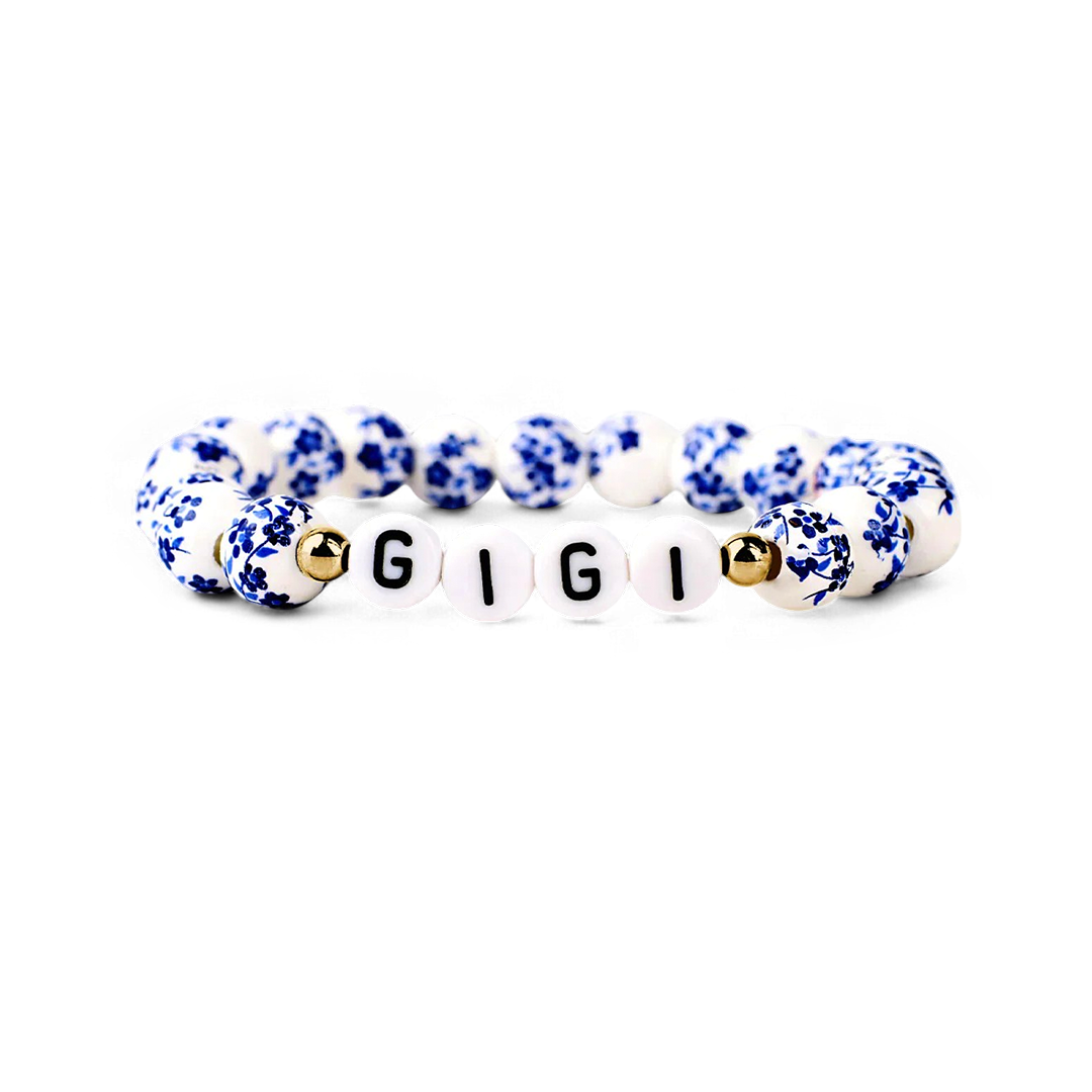 Blue Porcelain Floral Beaded Bracelet for Mom & Grandma